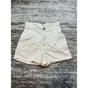 Faherty Cream High-Waist Pleated Jean Shorts